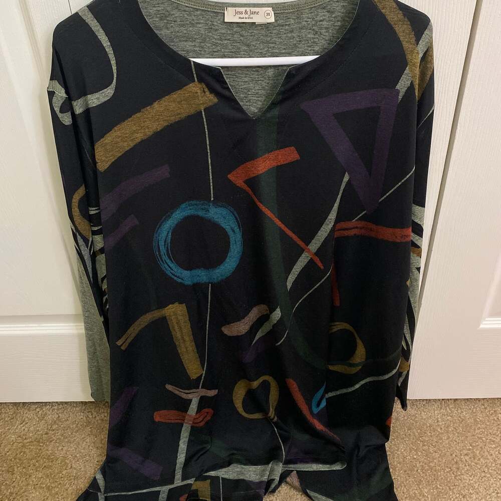 Jess & Jane Women's Lily Trio Slit V-Neck Chiffon Contrast Tunic 3X - Picture 2 of 13